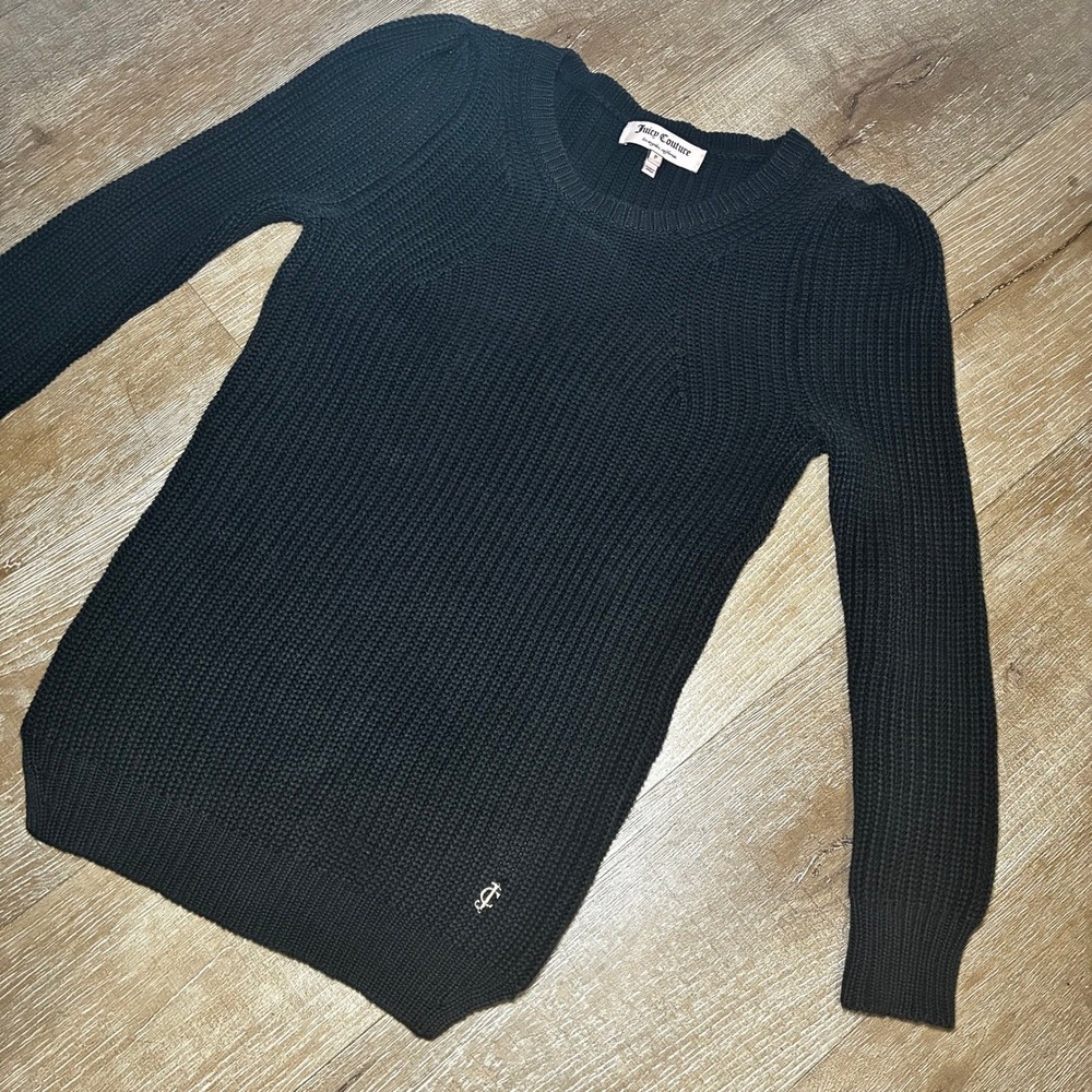Juicy Couture Tunic Sweater Y2K Small Black Knit Cotton Puff Sleeves Streetwear